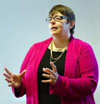 Emma presenting her superhero keynote